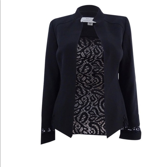 Tahari ASL Women’s Lace Back Crepe Jacket-Black - Picture 1 of 8